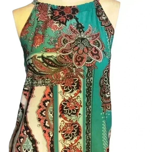 Flirty Pink floral print open back Green jumpsuit Size M - Picture 4 of 10